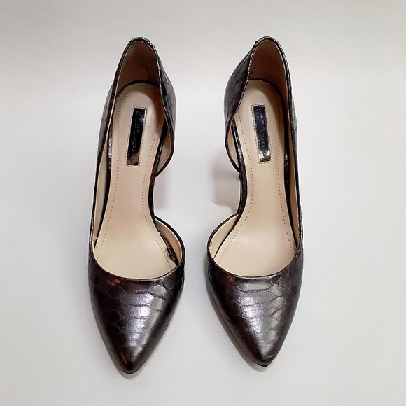 BCBG GENERATION Conchetta D'Orsay Cutout Heels in Gunmetal Gray Snakeskin - Picture 2 of 11